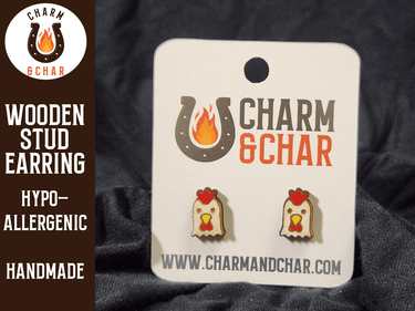 Chicken Wood Stud Earrings - Animal Fashion Earring - Stud Earring - Charm and Char